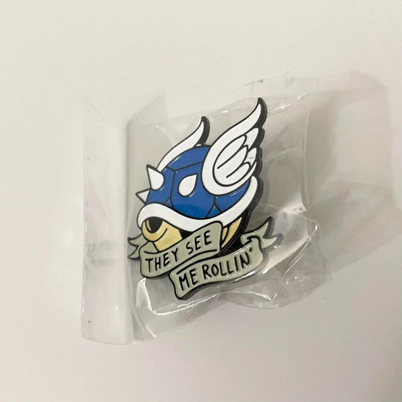 Mario Kart Blue Shell They See Me Rollin Enamel Metal Pin Double Rubber Backing - Picture 7 of 8